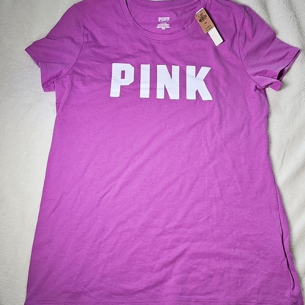 Victoria's Secret Pink T-Shirt Sz Medium 60% Cotton Purple NEW Basic Cozy Tee H6